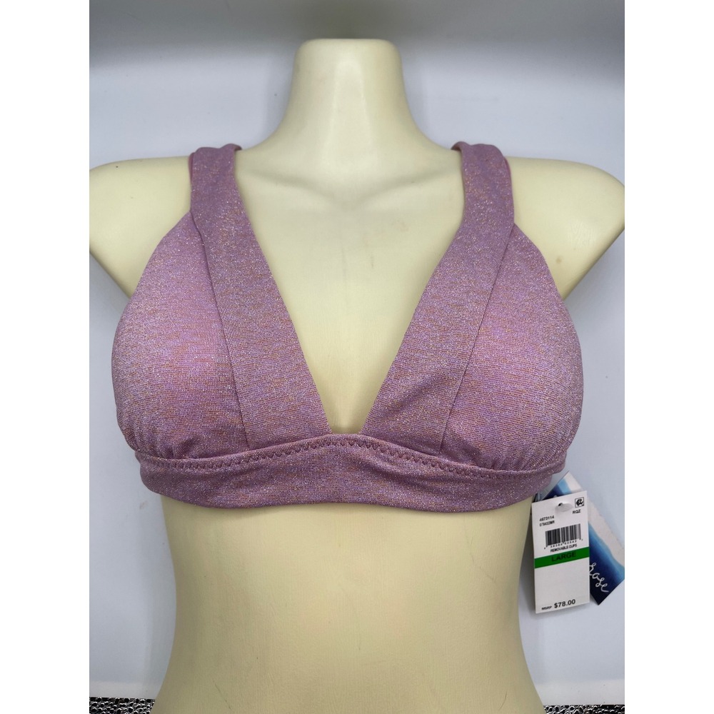 Isabella Rose Pink, Purple‎ Metallic Triangle Bikini Swim Top Women's Size Large